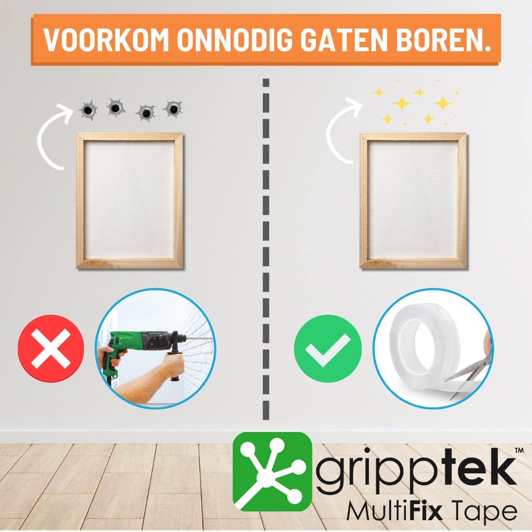 GrippTek® MultiFix Tape Original 2.0 - Dubbelzijdig & Herbruikbaar