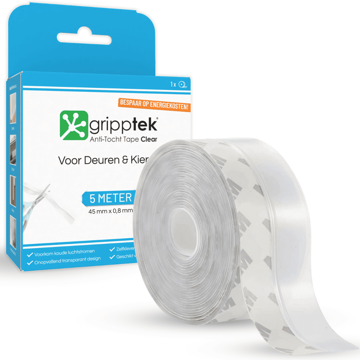 GrippTek® Anti-Tocht Tape Clear - Voor Deuren & Kieren