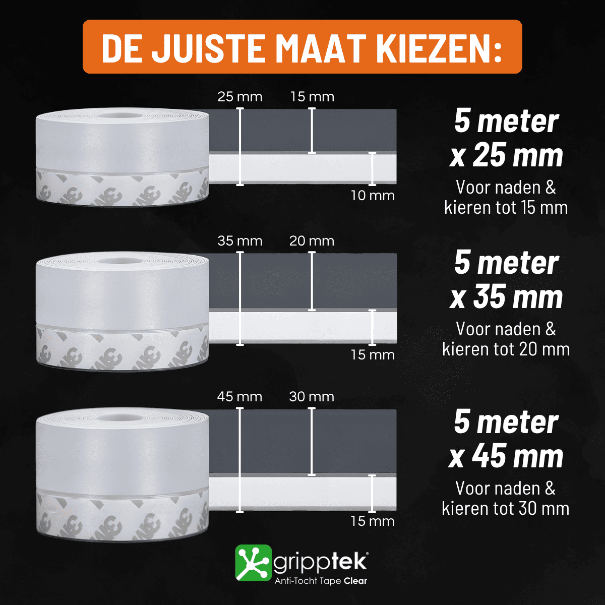 GrippTek® Anti-Tocht Tape Clear - Voor Deuren & Kieren