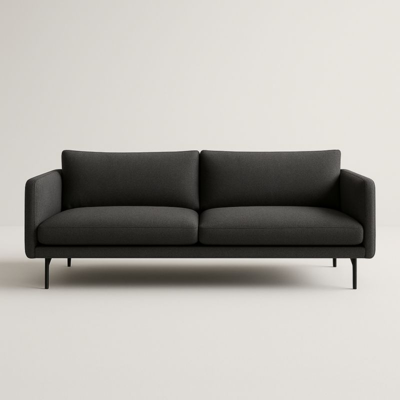 Divano in tessuto di poliestere grigio con gambe in metallo