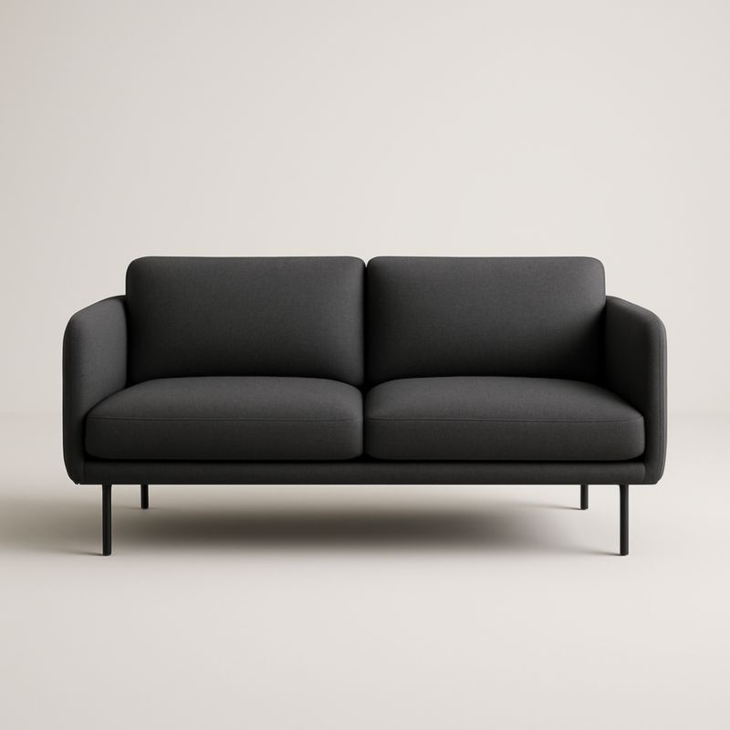 Divano a Due Posti in Tessuto Grigio Scuro con Gambe in Metallo, 150x80x85 cm