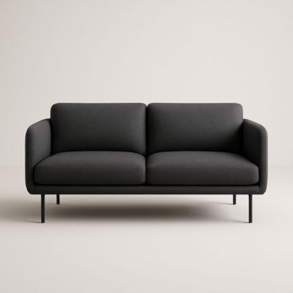 Divano a Due Posti in Tessuto Grigio Scuro con Gambe in Metallo, 150x80x85 cm