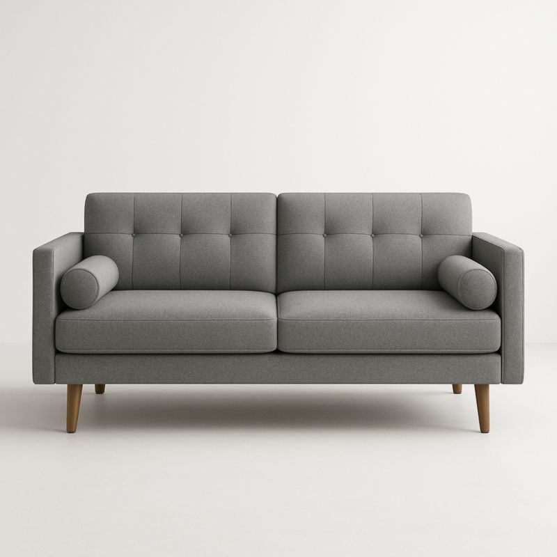 Divano a 2 posti in tessuto poliestere grigio con gambe in legno