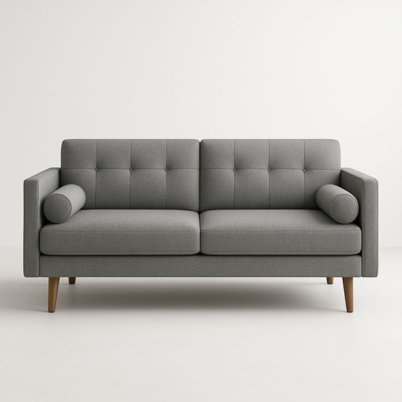 Divano a 2 posti in tessuto poliestere grigio con gambe in legno