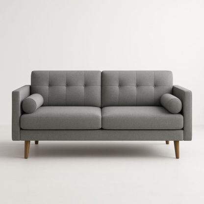 Divano a 2 posti in tessuto poliestere grigio con gambe in legno