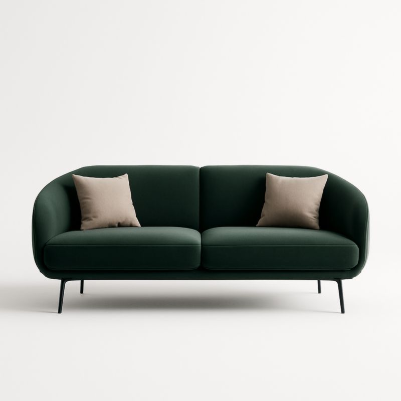 Divano 2 posti in tessuto verde con cuscini