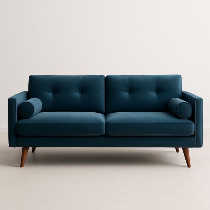 Divano a Due Posti in Velluto con Gambe in Legno Massello