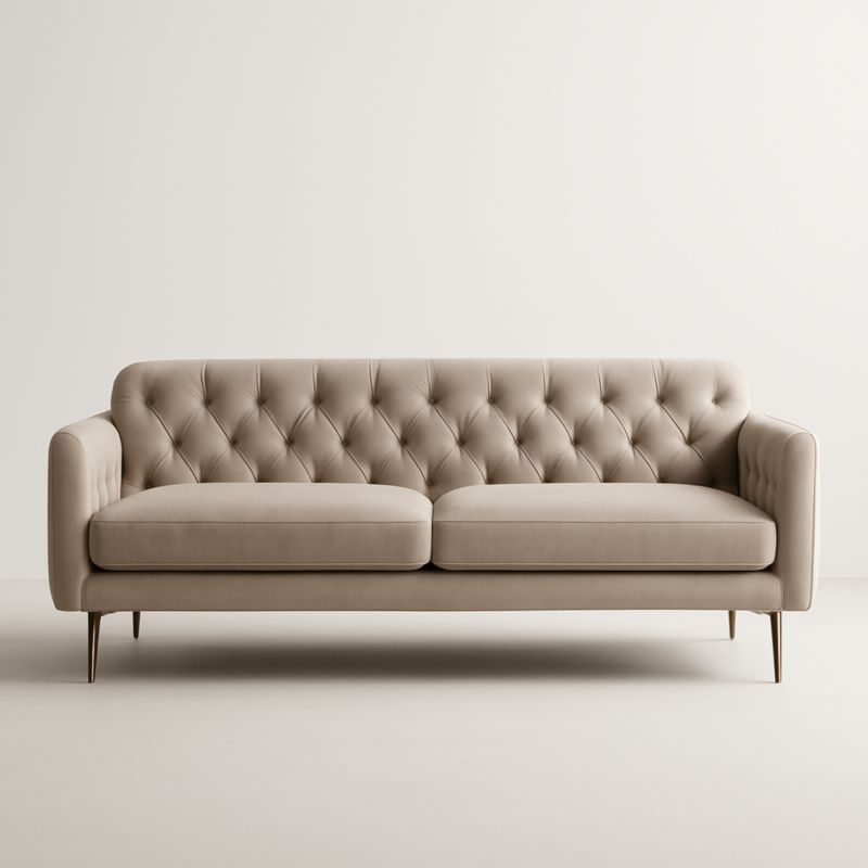 Divano in tessuto di poliestere beige con gambe in metallo