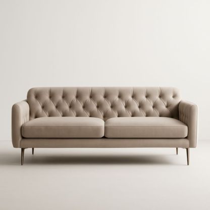 Divano in tessuto di poliestere beige con gambe in metallo