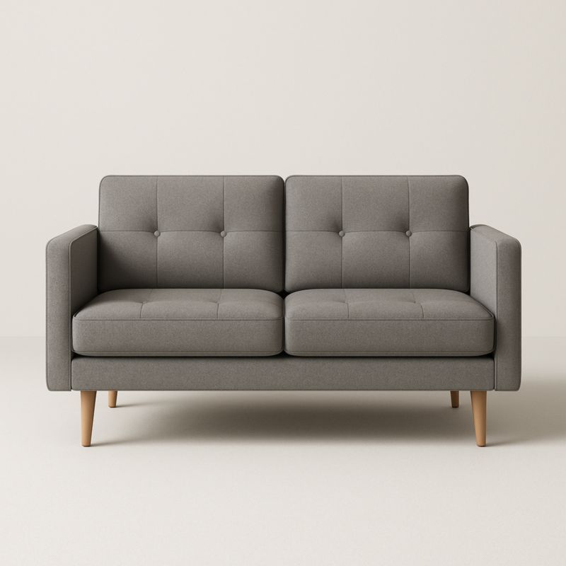 Divano a 2 posti in tessuto grigio con gambe in legno