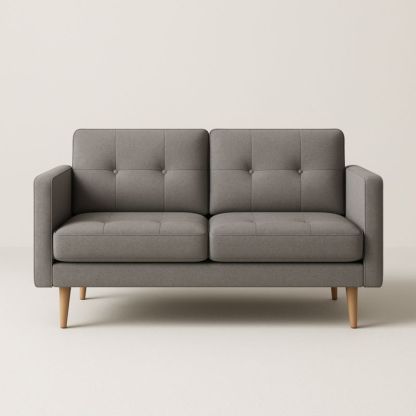 Divano a 2 posti in tessuto grigio con gambe in legno