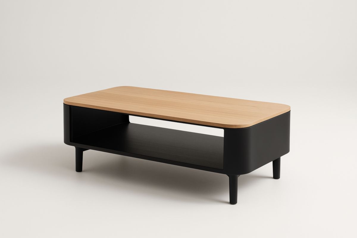 Tavolino da caffè in legno MDF e metallo nero