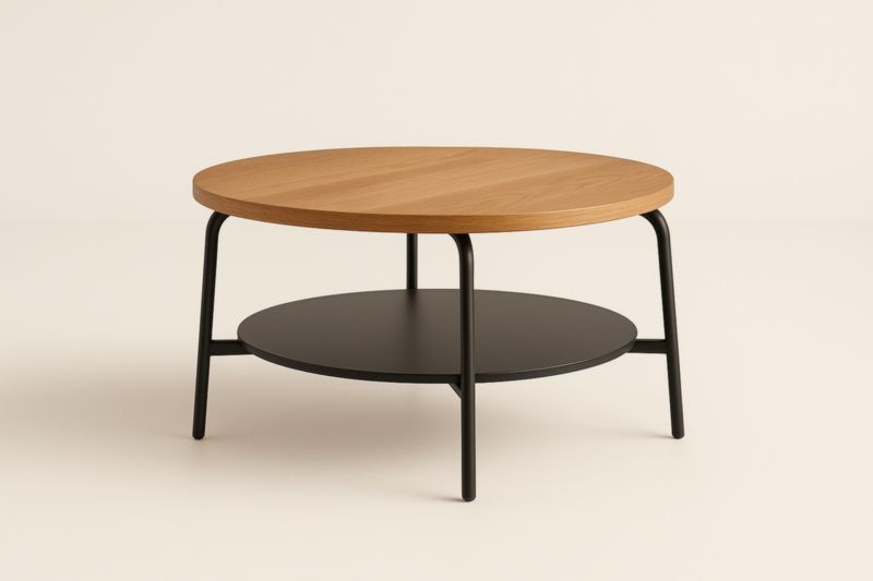 Tavolino rotondo in legno e metallo 80 cm