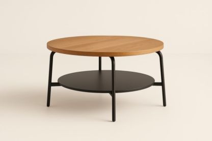 Tavolino rotondo in legno e metallo 80 cm