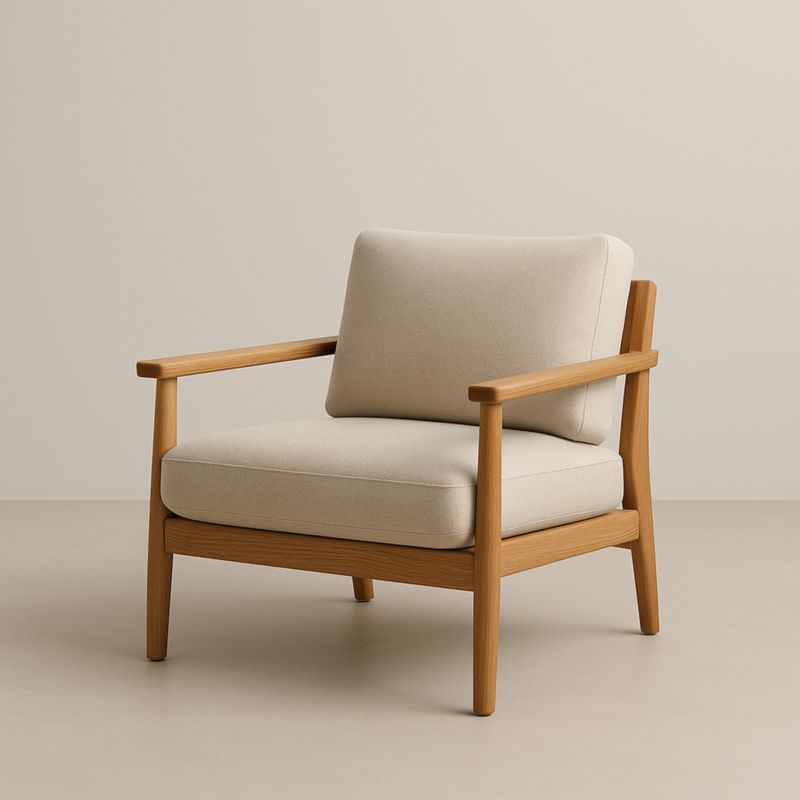 Poltrona in Legno Massello e Tessuto Beige 80x75x85 cm