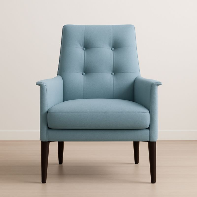 Poltrona in Tessuto di Poliestere Azzurro con Gambe in Legno