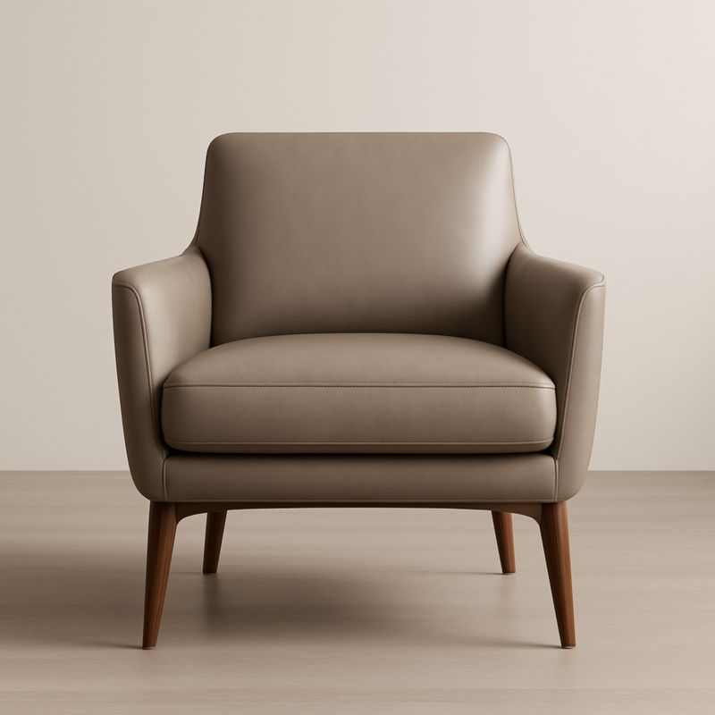 Poltrona in Pelle Sintetica Marrone con Gambe in Legno