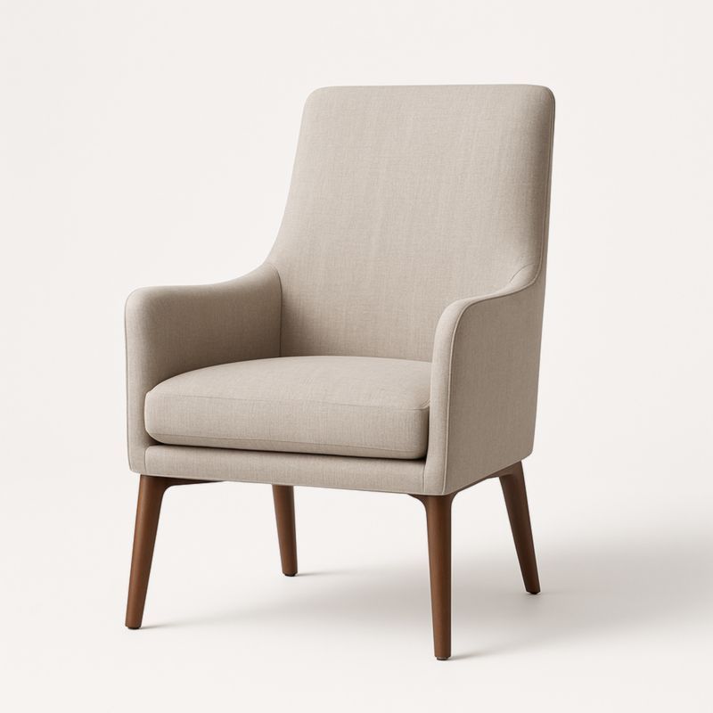 Poltrona in Tessuto Lino Beige con Gambe in Legno