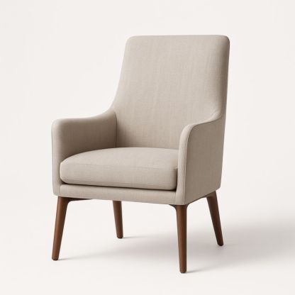 Poltrona in Tessuto Lino Beige con Gambe in Legno