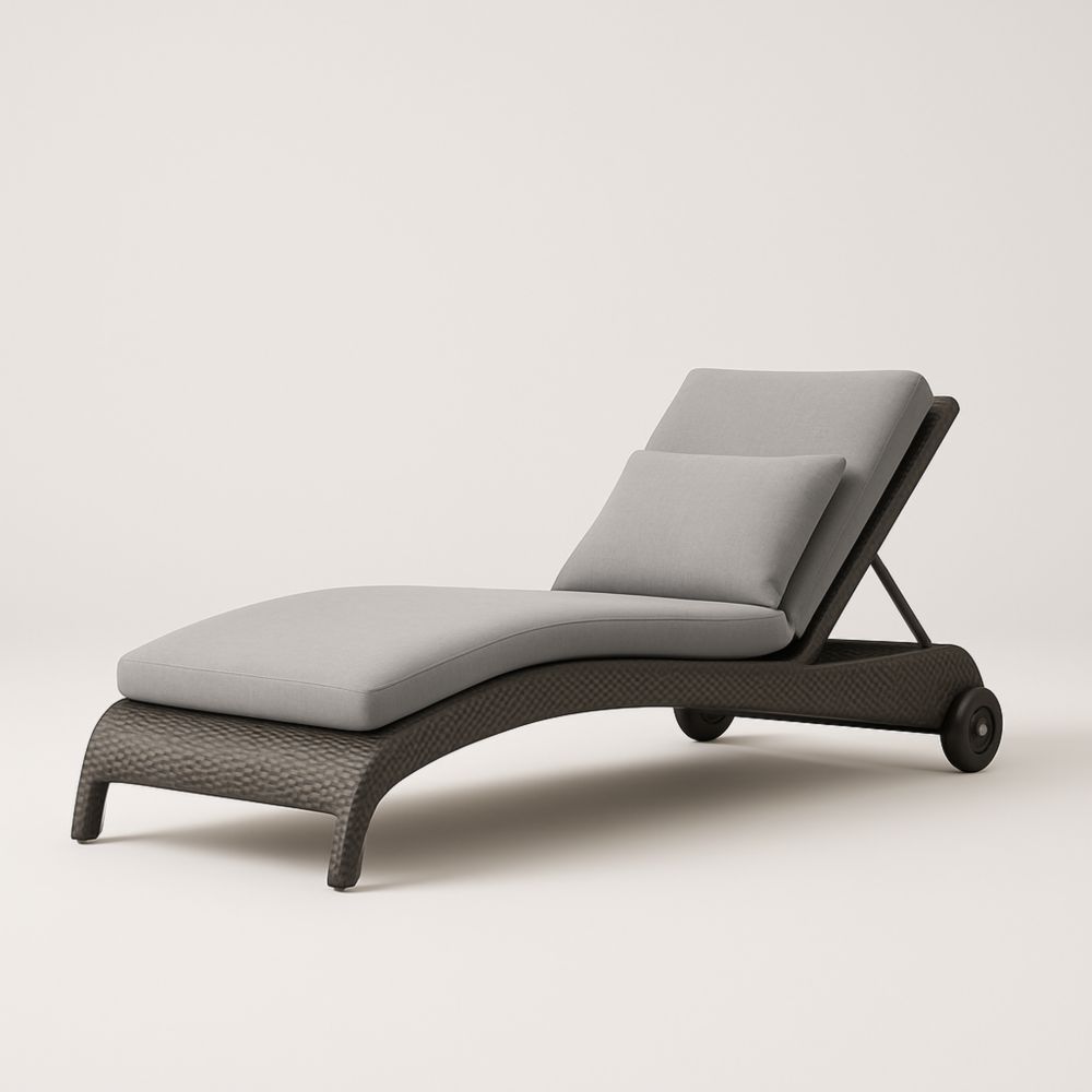 Chaise Longue de Jardin en Résine Grise avec Coussin Réglable