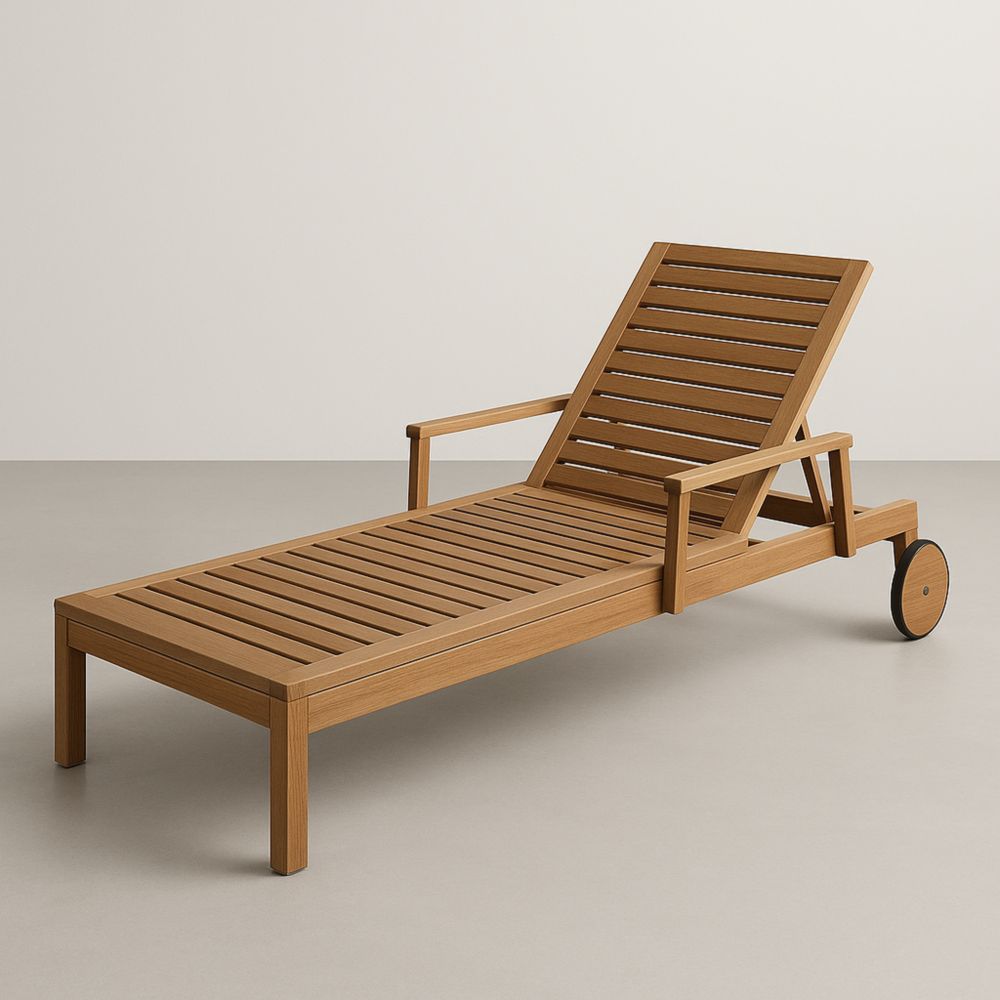 Chaise Longue Réglable en Bois de Teck avec Roues