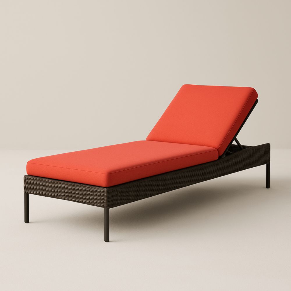 Chaise Longue Réglable en Résine Tressée et Tissu Rouge avec Cadre en Acier