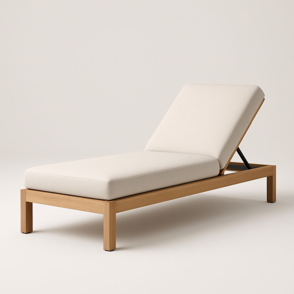 Chaise Longue Réglable en Bois avec Coussins Crème