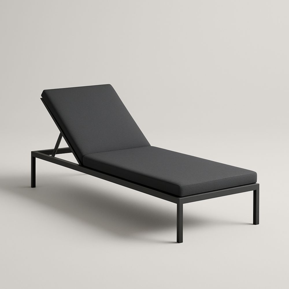 Chaise Longue en Métal Noir avec Matelas en Polyester