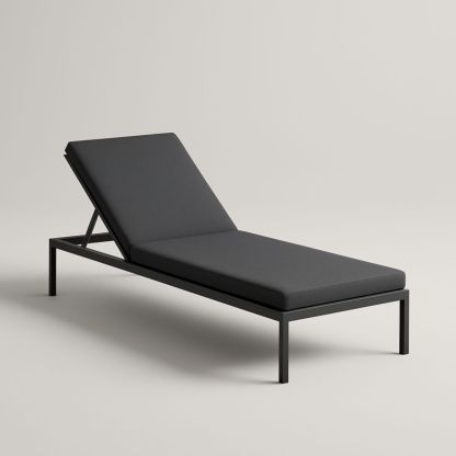 Chaise Longue en Métal Noir avec Matelas en Polyester