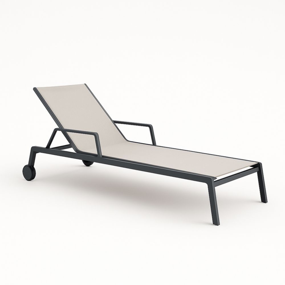 Chaise Longue Réglable Aluminium et Textilène Noir/Beige