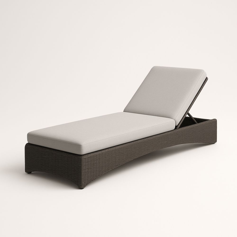 Chaise Longue Réglable en Résine Tressée avec Coussin Beige