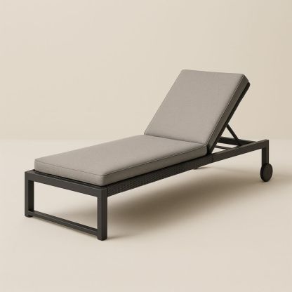 Chaise Longue Extérieure Aluminium Coussin en Polyester Gris