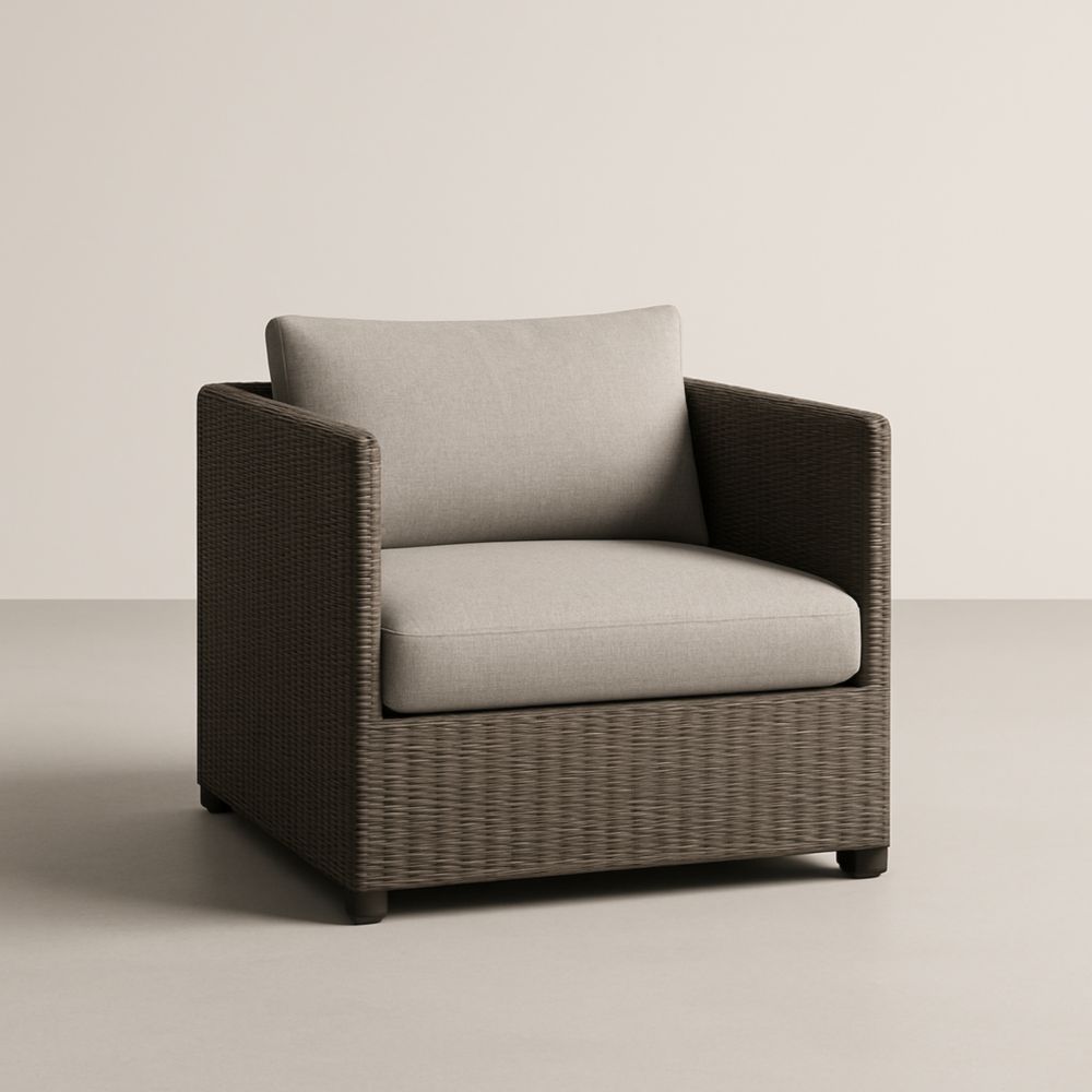 Fauteuil en Résine Tressée et Tissu Polyester Gris