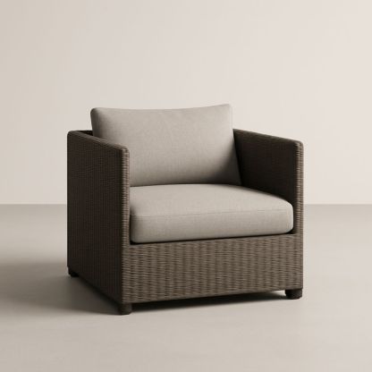Fauteuil en Résine Tressée et Tissu Polyester Gris