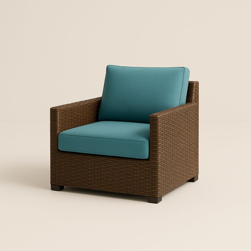 Fauteuil de jardin en résine tressée avec coussins en polyester