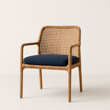 Fauteuil en rotin synthétique avec coussin en polyester bleu