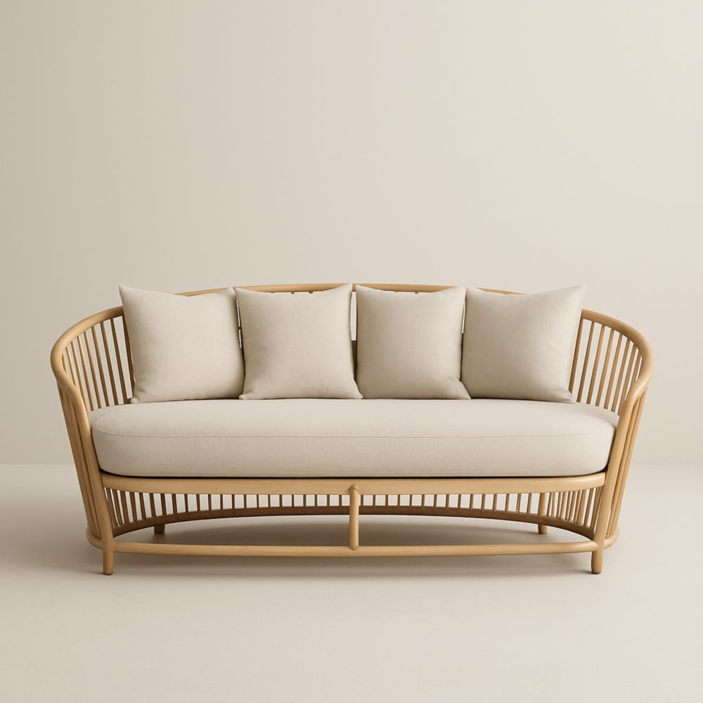 Canapé en rotin avec coussins en lin 200x90x80 cm