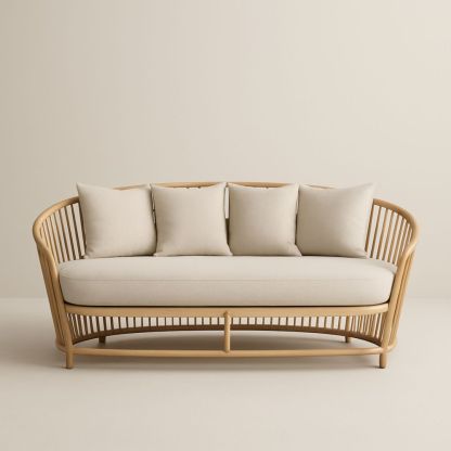 Canapé en rotin avec coussins en lin 200x90x80 cm