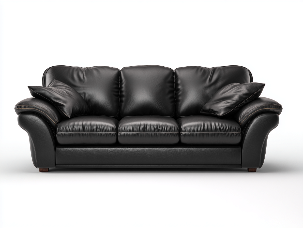 Sofa Kunstleder 205x85x95 cm - schwarz - geeignet für Wohnzimmer - klassisches Komfortdesign-Spacesta