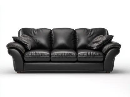 Sofa Kunstleder 205x85x95 cm - schwarz - geeignet für Wohnzimmer - klassisches Komfortdesign-Spacesta