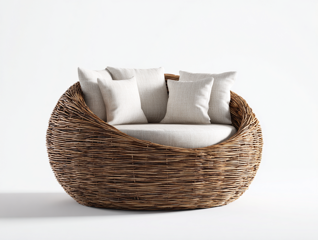 Sessel Rattan rund 108x95x78 cm - natur/beige - geeignet für Garten/Terrasse - gemütliches Lounge-Design-Spacesta
