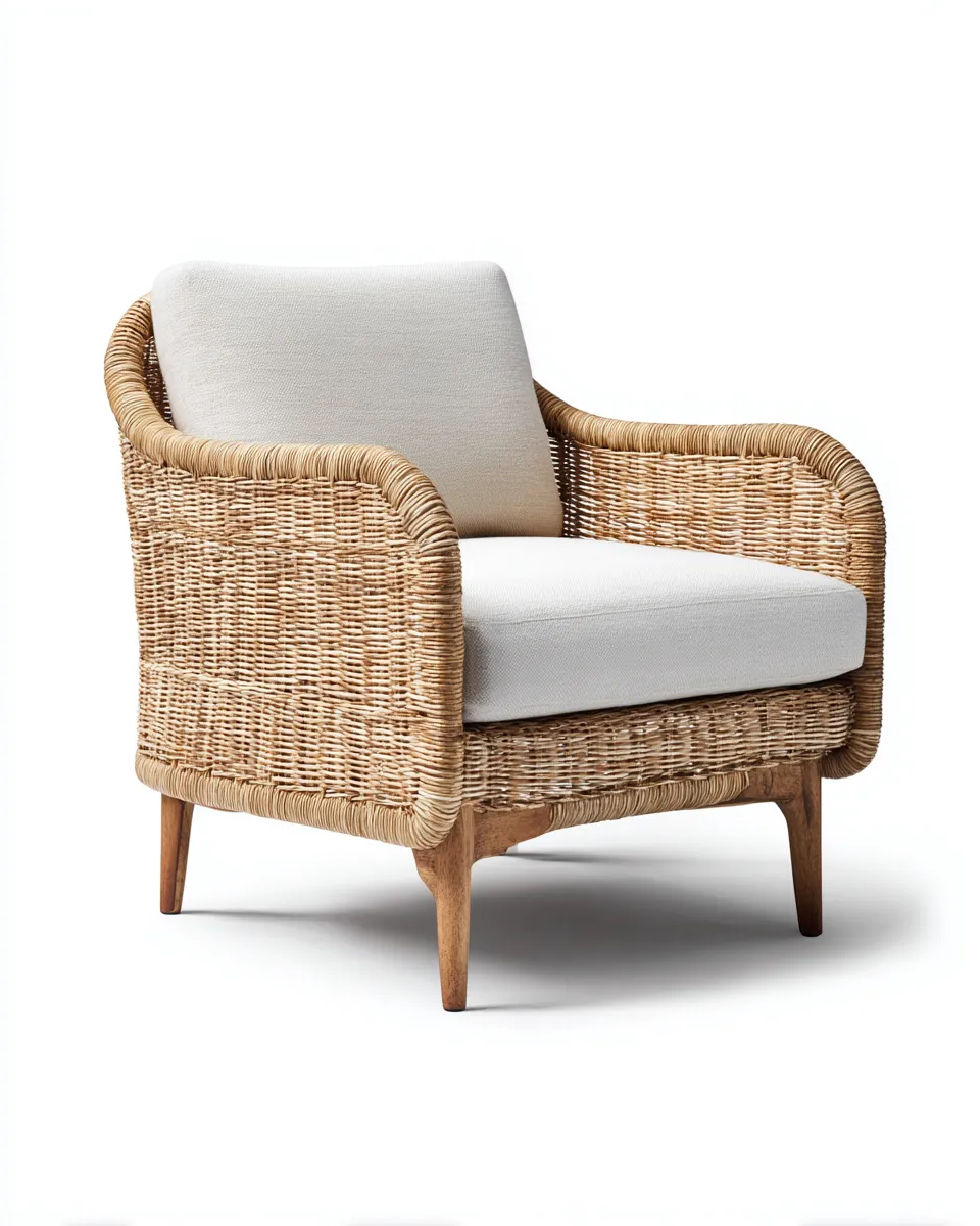 Sessel Rattan 76x80x85 cm - beige/natur - geeignet für Garten/Terrasse - modernes Outdoor-Design-Spacesta