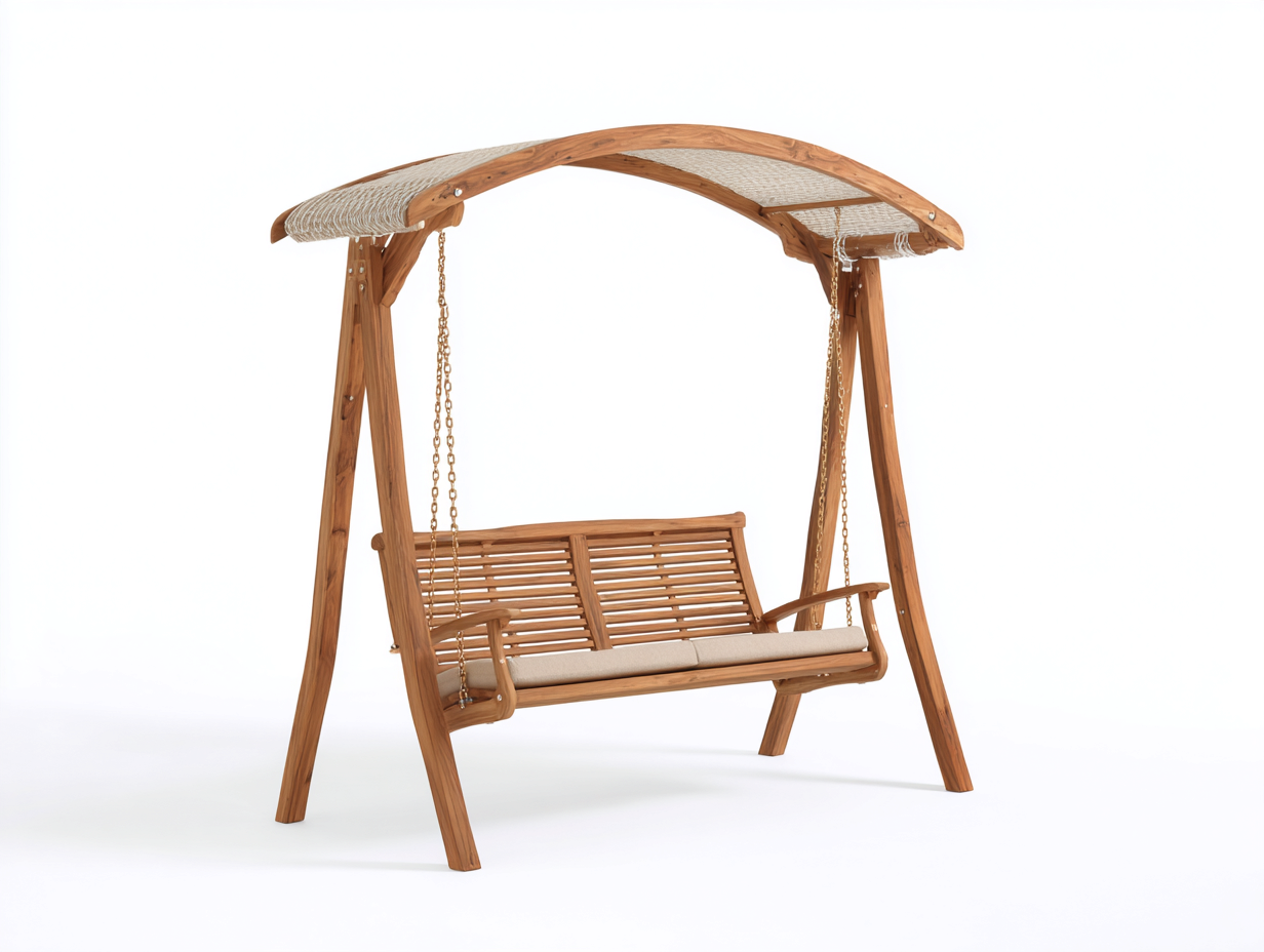 Gartenschaukel Outdoor-Schaukelstuhl Massivholz/Polyester 170x120x185 cm - natur - geeignet für Garten/Terrasse-Spacesta