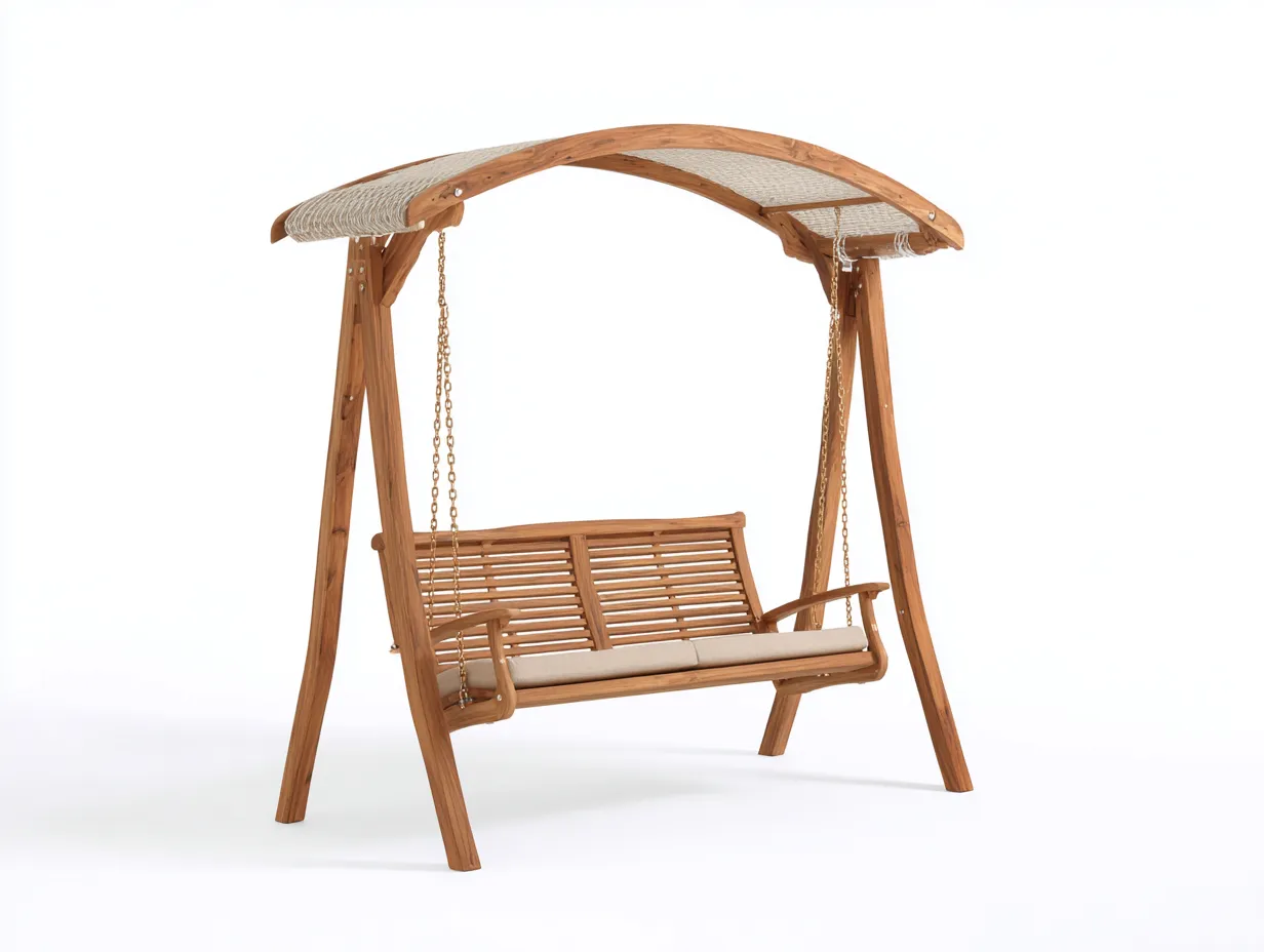 Gartenschaukel Outdoor-Schaukelstuhl Massivholz/Polyester 170x120x185 cm - natur - geeignet für Garten/Terrasse-Spacesta