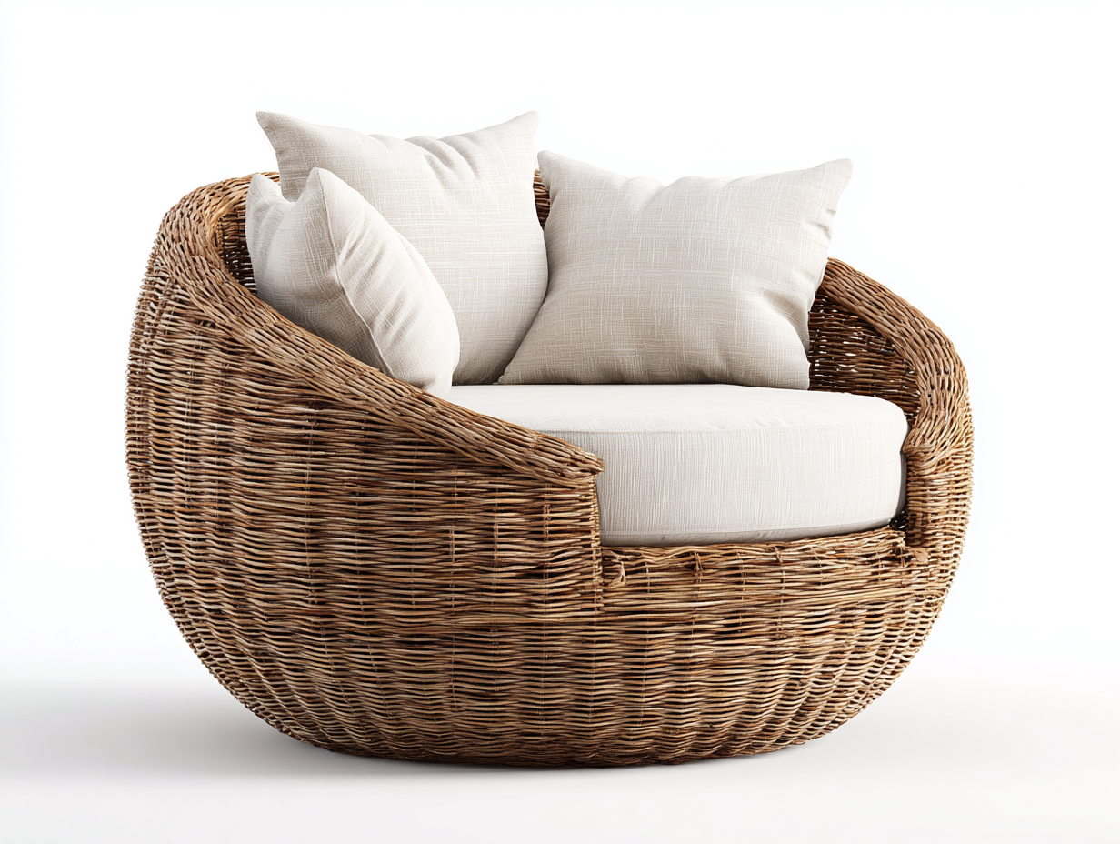 Sessel - Flechtwerk - 92x90x85 cm - natur/creme - modernes Design-Spacesta