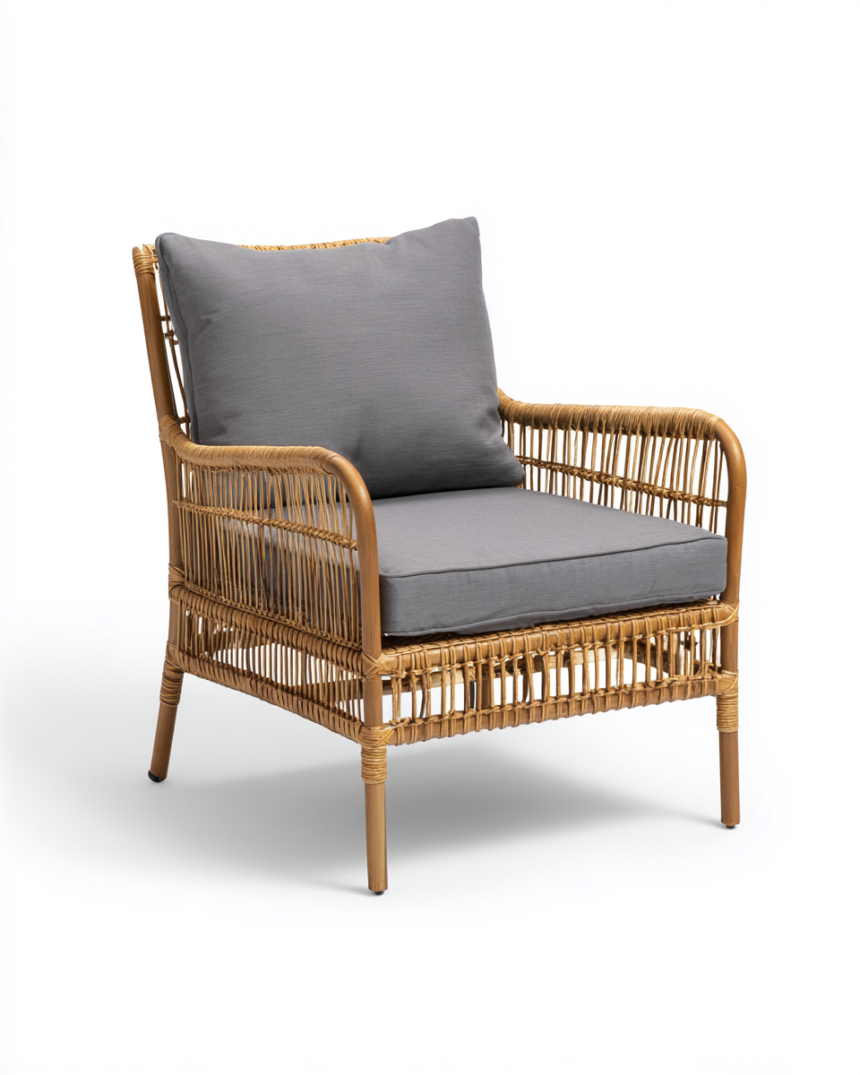 Sessel Rattan 74x80x88 cm - grau/natur - geeignet für Garten/Terrasse - leichtes Outdoor-Design-Spacesta