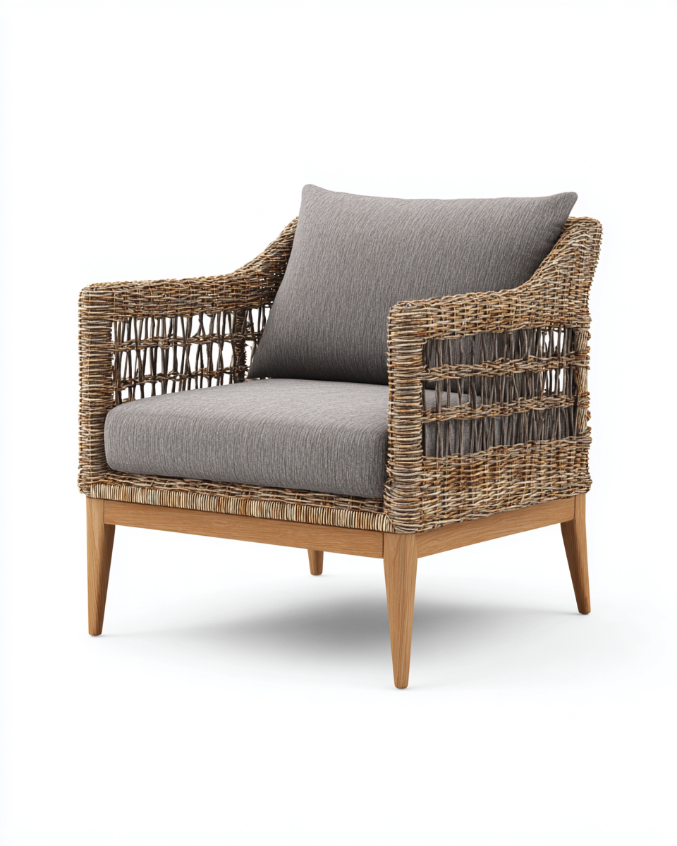 Sessel - Flechtwerk - 78x80x85 cm - natur/grau - modernes Design-Spacesta