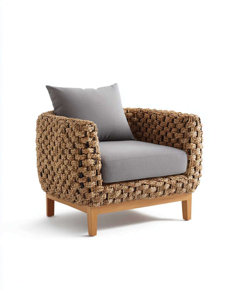Sessel Rattan 78x82x86 cm - grau/natur - geeignet für Garten/Terrasse - modernes Outdoor-Design-Spacesta