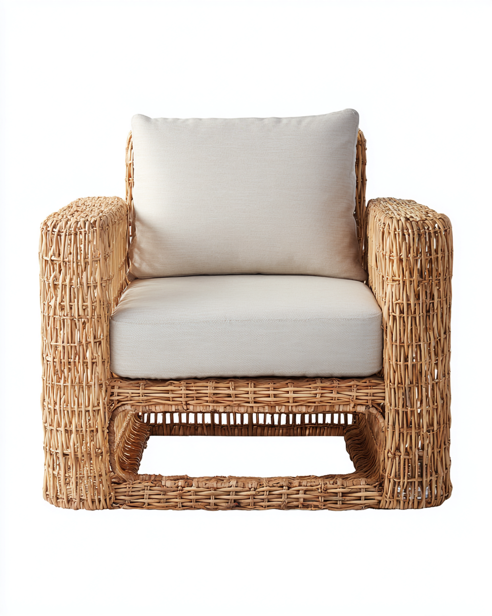 Sessel Rattan 78x82x88 cm - beige/natur - geeignet für Garten/Terrasse - modernes Outdoor-Design-Spacesta
