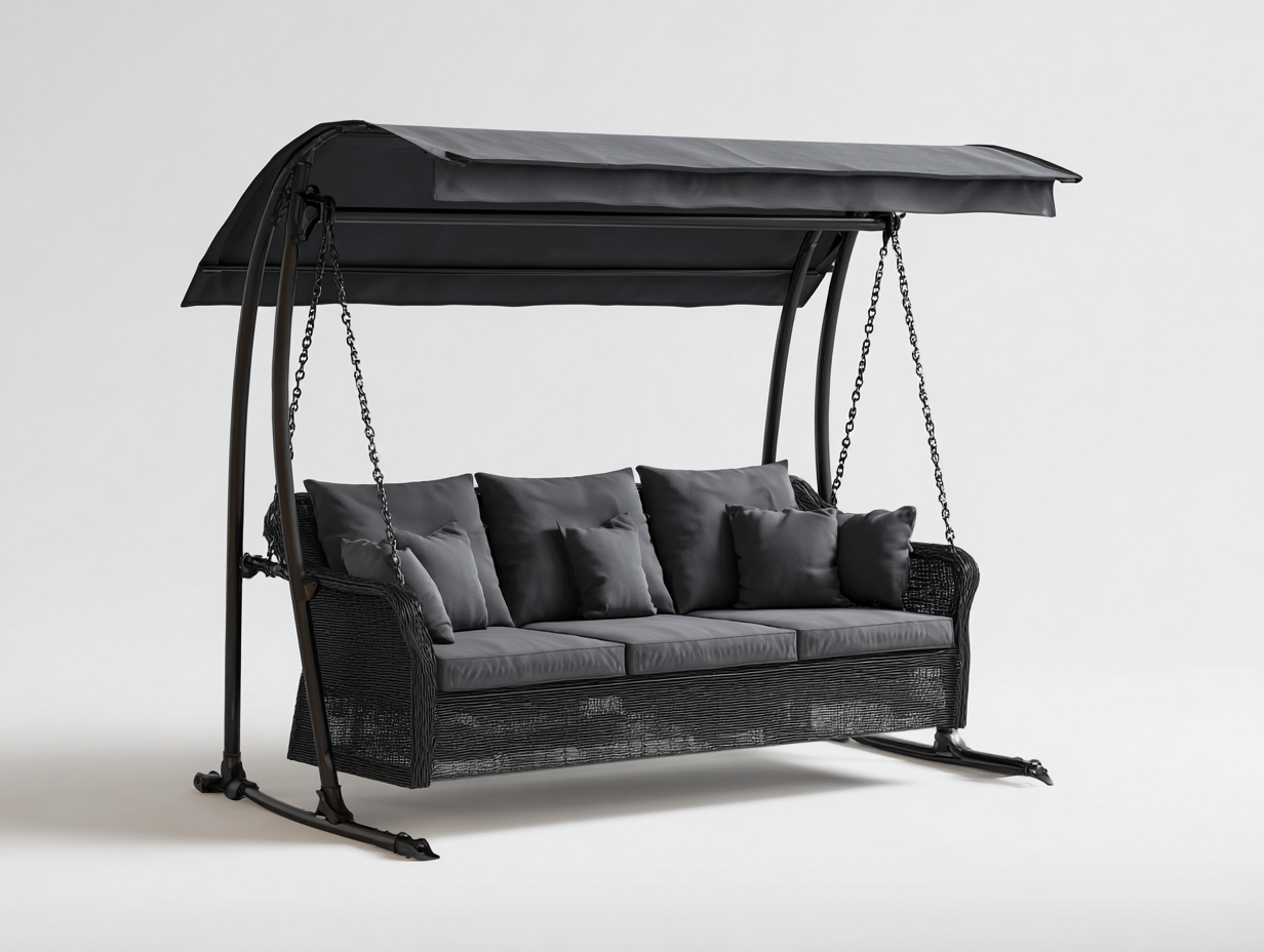 Gartenschaukelstuhl - Metall/Flechtwerk - 200x130x170 cm - schwarz/grau - für Garten - modernes Design-Spacesta